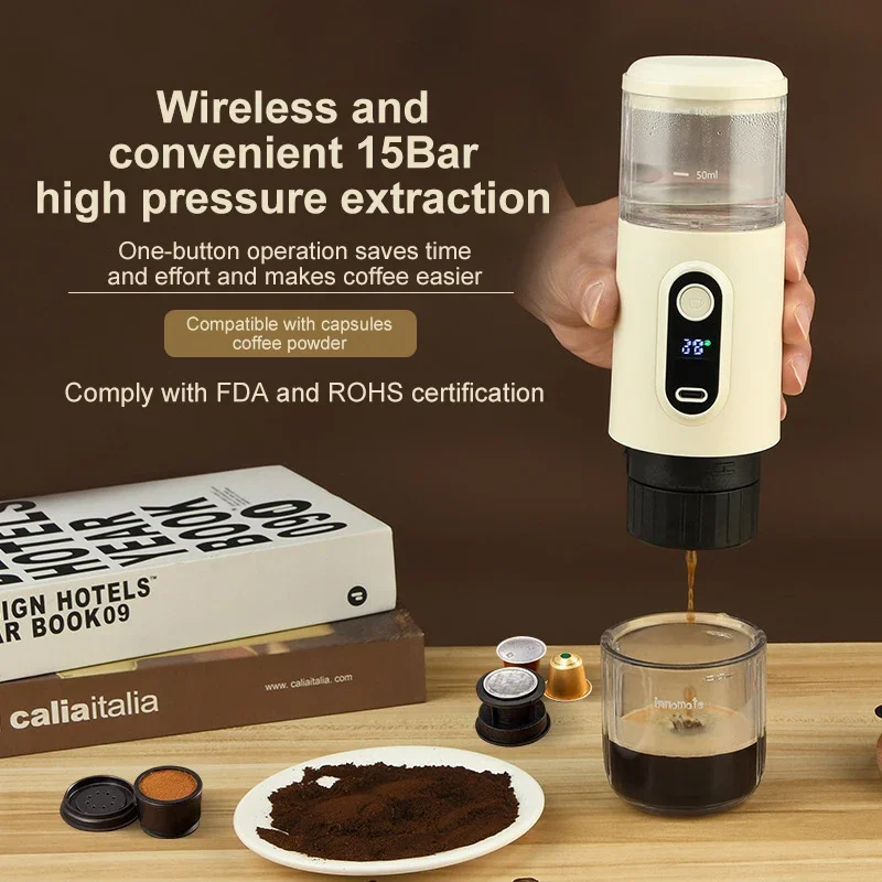 

NEW Wireless Heating Small Portable Italian Coffee Machine Electric Concentrated Capsules Machine For Home Outdoor Fast Charge