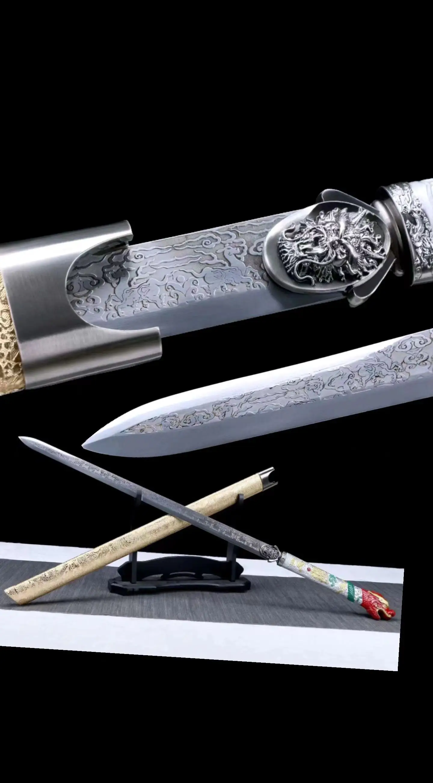 Chinese Kungfu Five Colored Deer Sword, Real Handmade, Multi Refined High Manganese Steel Blade, Unsharp