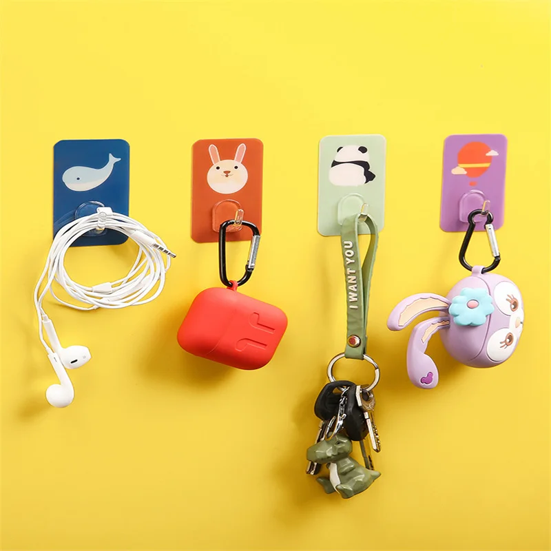 8Pcs Cartoon Wall Hook Punch Free Bathroom Door Towel Hanger Hooks Home Kitchen Tools Storage Accessories Color Random