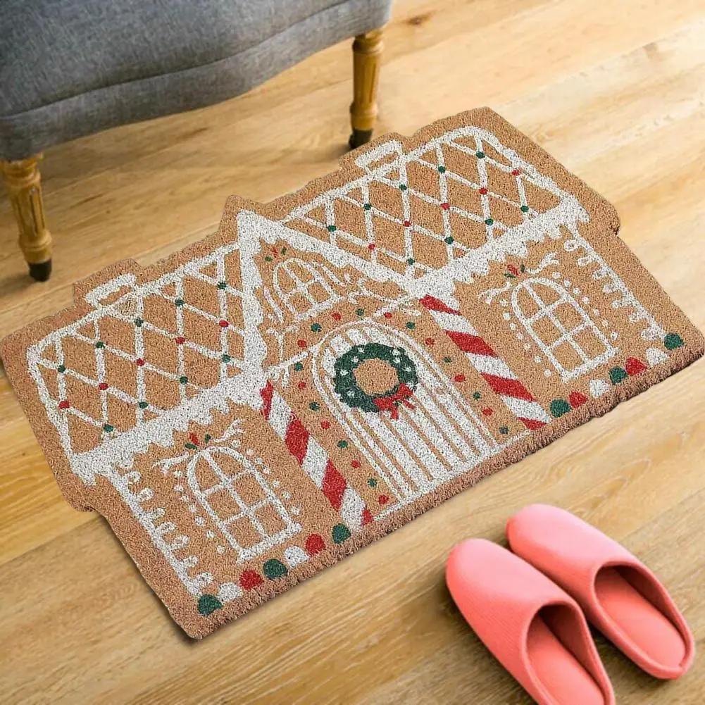 Christmas Floor Mat Cartoon House Shape Doormat Great Water Absorption Capacity Bathroom Rug Holiday Decoration Entry Carpet