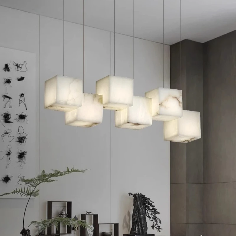 

Spain imported marble bedside chandelier modern simple square bar restaurant chandelier stair light