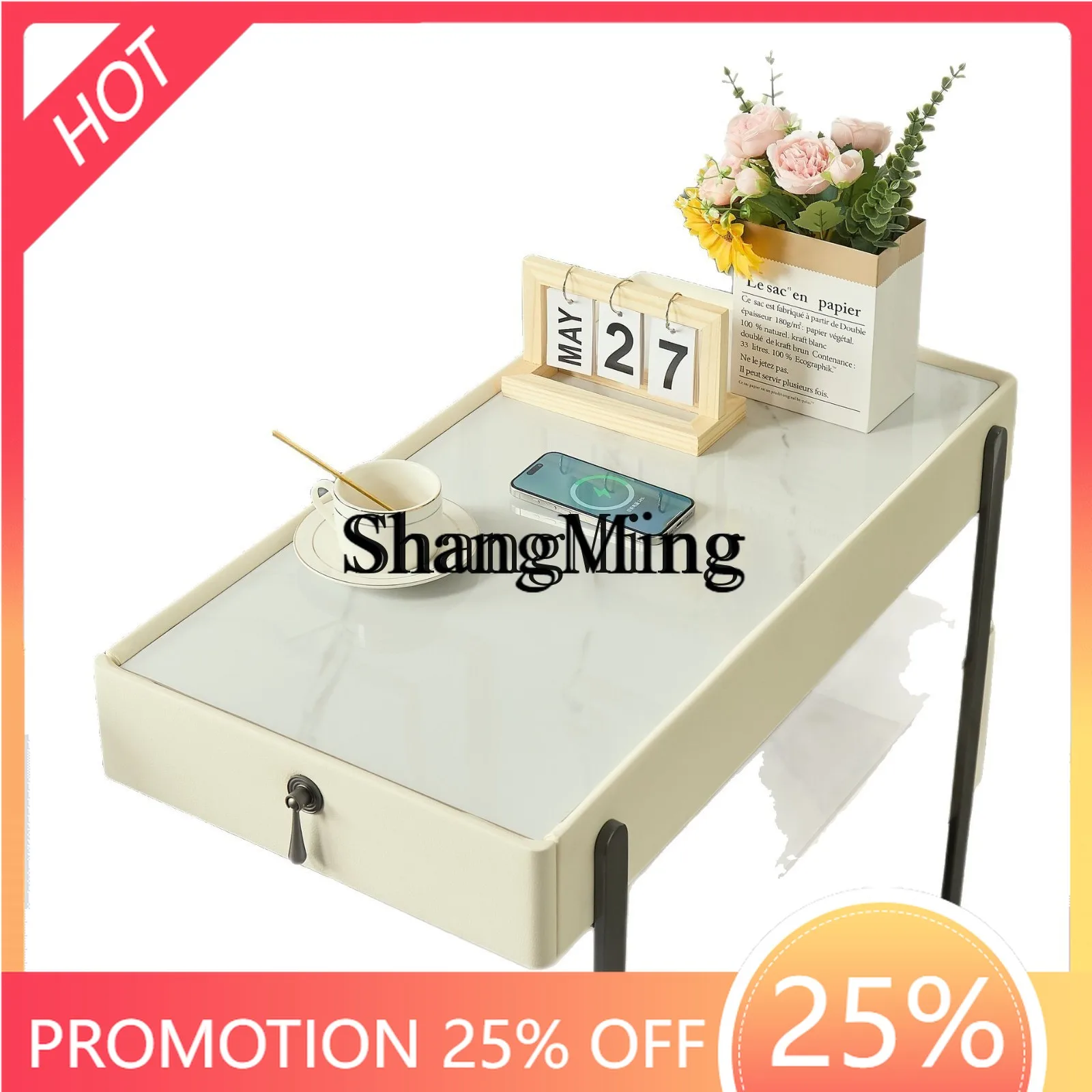 

ZYY Minimalist Sofa Cabinet Light Luxury Living Room Side Table Modern Simple Movable Corner Table Rock Board Storage