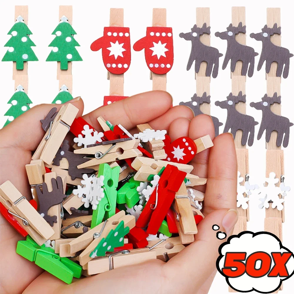 Christmas Wood Clips Snowflake Cartoon Photo Clip Cabinet Storage Clothespins Home New Year Party DIY Crafts Decoration Supplies