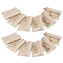 6pcs Mini Zipper Velvet Pouch Set with Plastic Visibility Transparent Window Portable Jewelry Organizers Travel Storage Bags