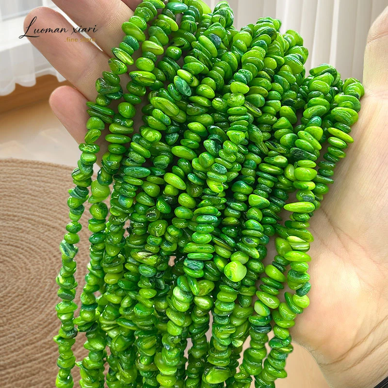 Natural Shell 5-8mm Irregular Grass Green Loose Spacer Beads for Jewelry Making Diy Necklace Bracelet Charms Accessories 40cm