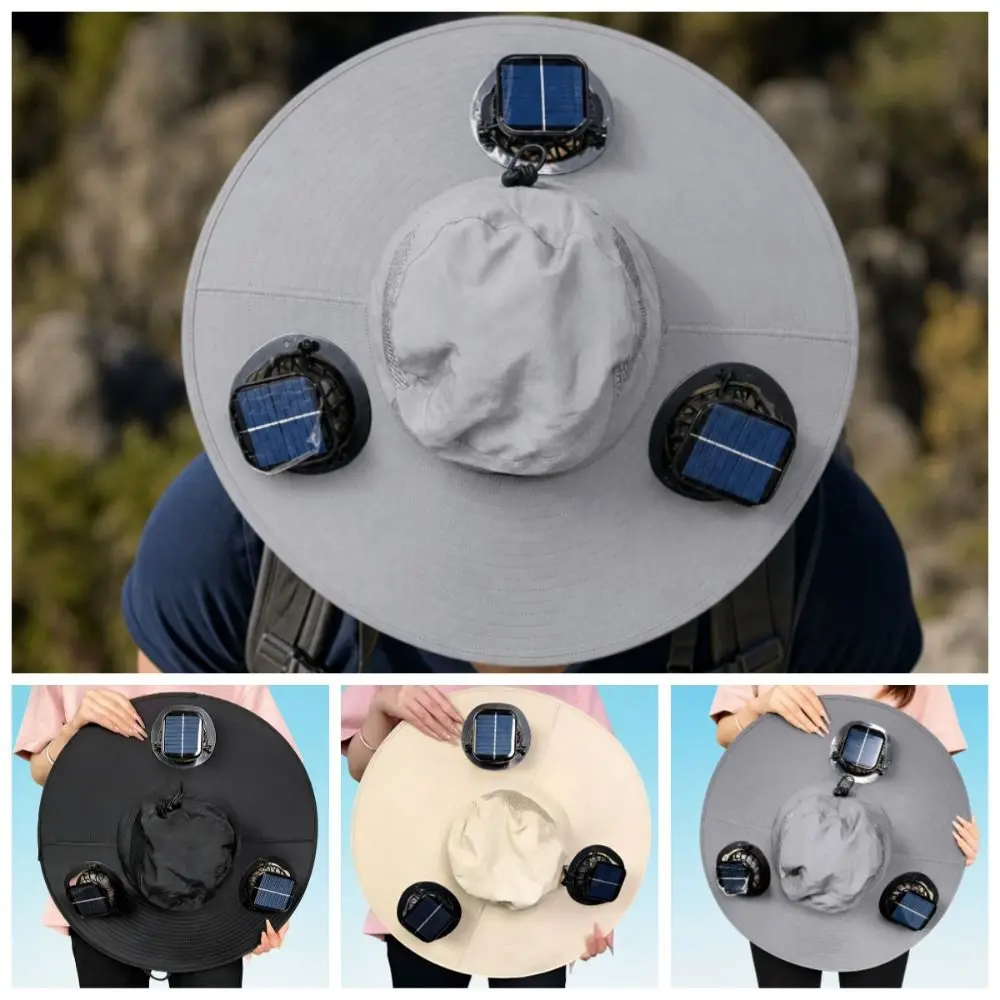 

Convenient 3 Fans Solar Fan Hat Breathable Strong Wind Wide Brim Sun Cap Portable Lightweight Summer Fan Visor Cap Camping