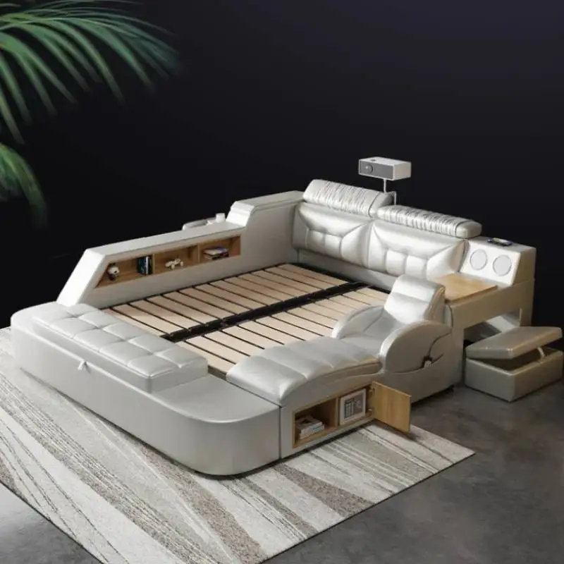 Cama doble Modular multifunción tamaño Queen, marco de Cama doble moderna de alta gama, Cama de madera para dormitorio, muebles matrimoniales para el hogar