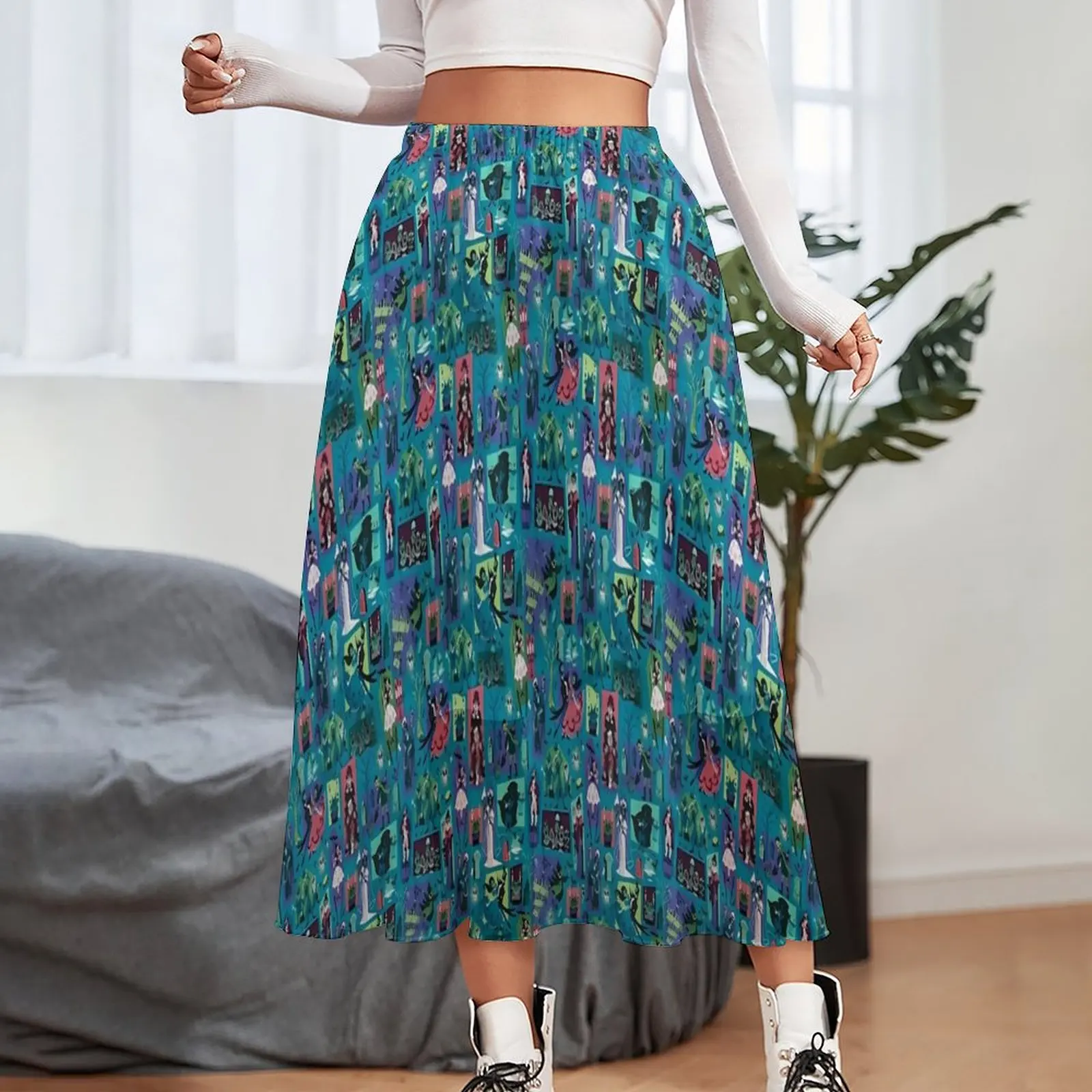 New Haunted Mansion Chiffon Skirt Vintage Print Aesthetic Casual Skirts Womens Cute Boho Skirt Custom Clothes Birthday Present