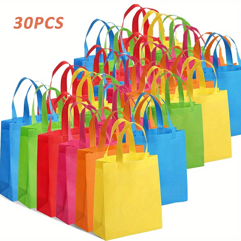 30pcs Party Bags With Handles Non-Woven Gift Tote Bags Toy Goody Sweet Gift Bags For Birthday Party, Halloween, Christmas