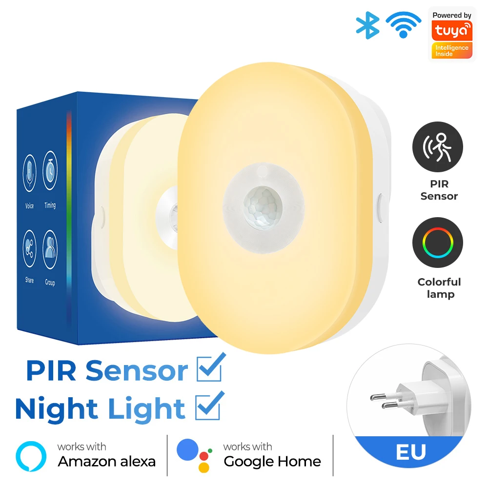 WiFi Tuya Smart Led Night Light PIR Motion Sensor Eu Us Uk Plug in Wall Lamp Warm White RGB Room App Voice for Alexa Google Home