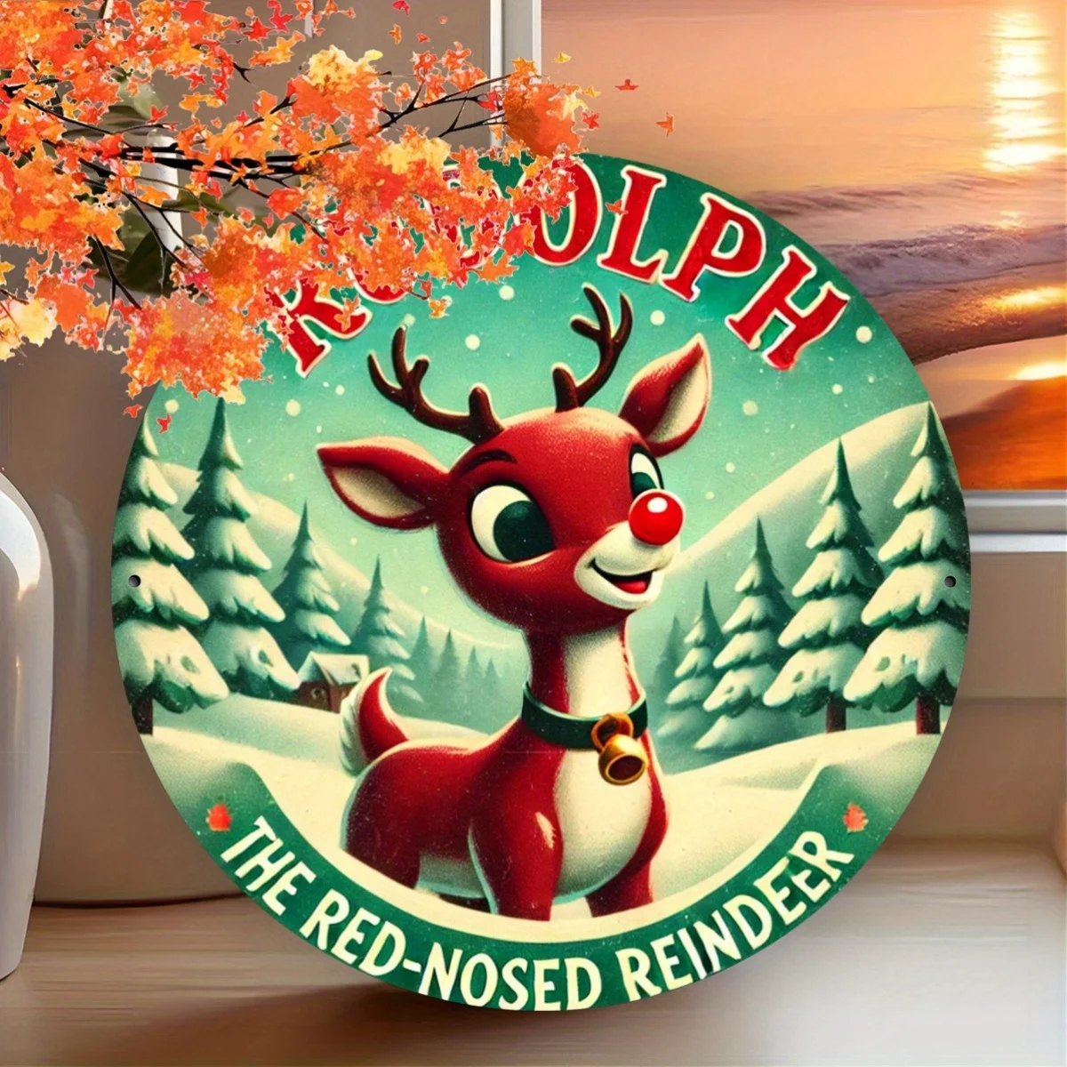 Vintage Rudolph The Red-Nosed Reindeer Metal Tin Sign, Festive Wall Decor for Home And Garage, 8 Inches, for Easy to Hang