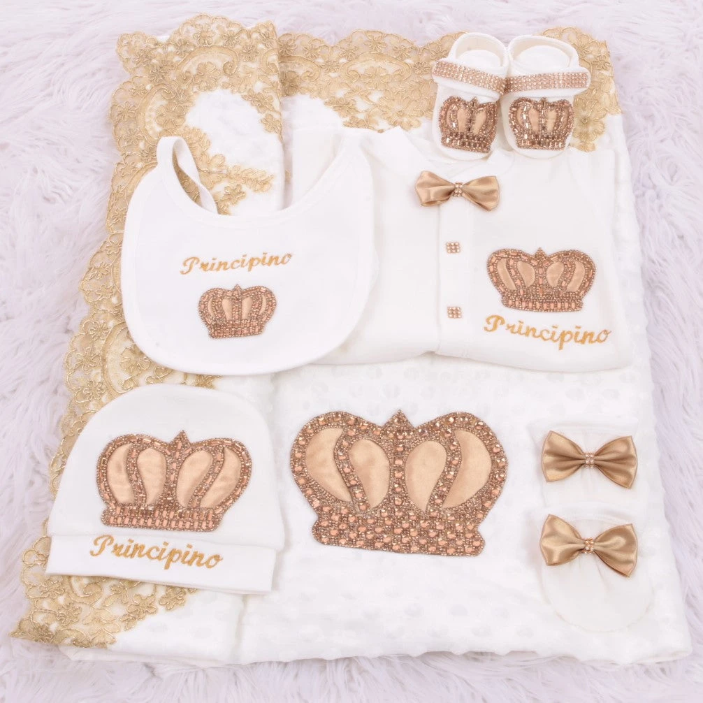 

Dollbling Embroidery Name Parajam Royal UK Baby Gift Set Cotton Newborn Nursery Bedding Set receiving Blanket Photography Outfit