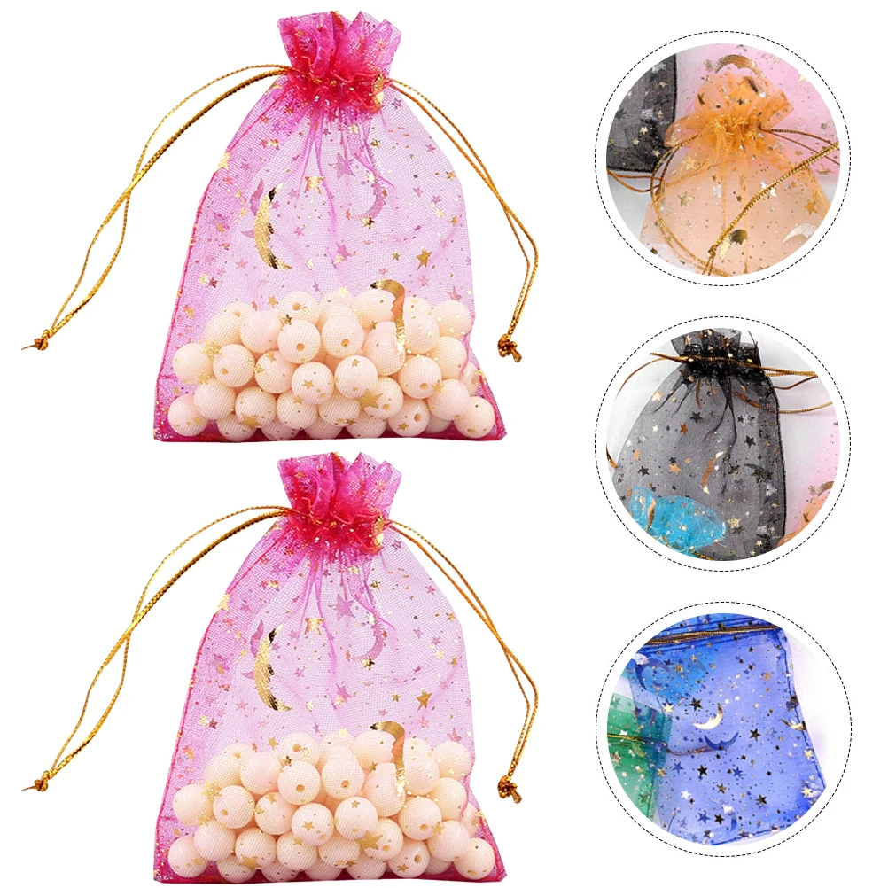 

100 Pcs Candy Golden Star Moon Yarn Bag Gauze Bags Gift Wedding Organza for