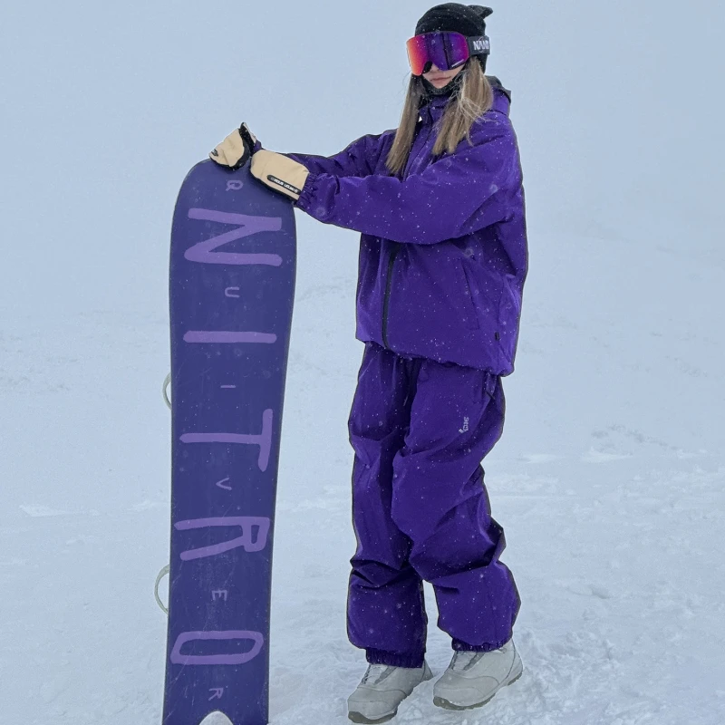 

2025 New Winter Snow Outdoors Women's Men's Unisex Skiing Waterproof Anti-wear Couple Solid Bright Loose High Quality Clothes