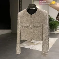 Chic Women Bright Thread Woven Tweed blazer Coat autunno Short Weaved OL Cardigan vita alta monopetto top giacca Abrigos