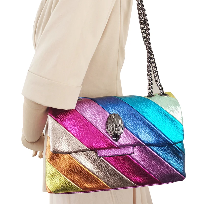 Hotsale Eagle Bags Colorful Women Handbag Rainbow Patchwork Icon Metal Logo On The Front Flap Jointing Purse