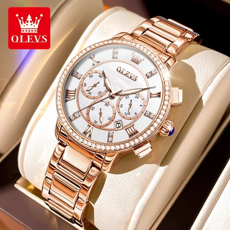 OLEVS Women's Watches Quartz Watch women Fashion Business Multifunctional Chronograph Wristwatch Waterproof Date 9976