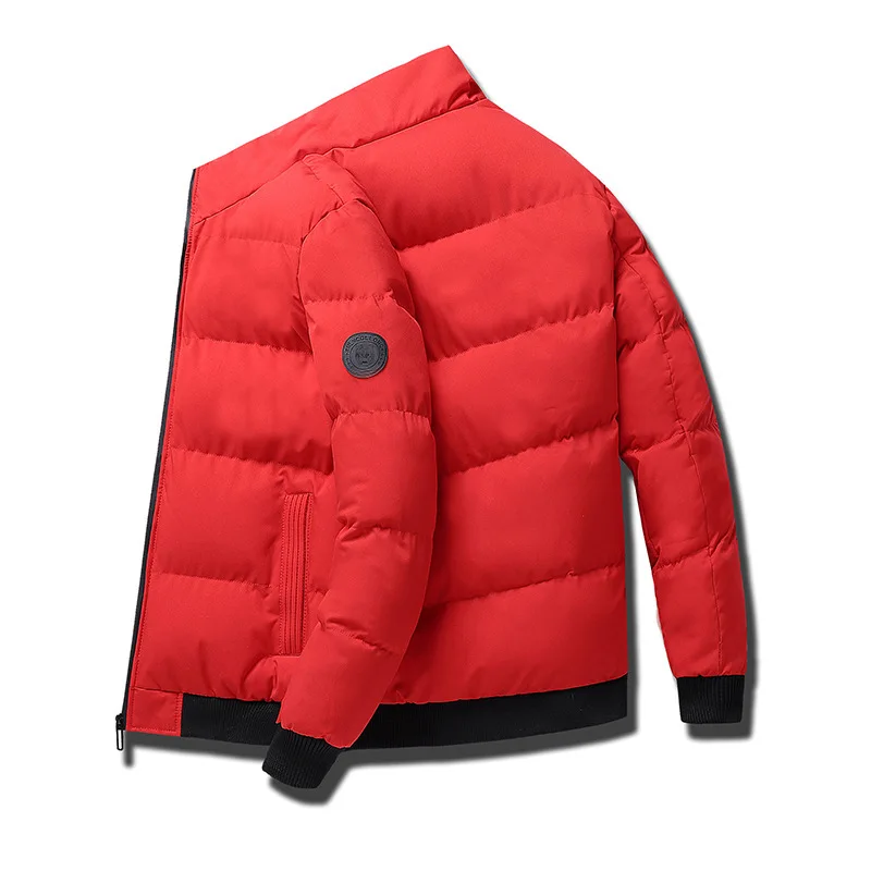 Men's Thickened Short Cotton Jacket Stand Collar Warm Coat Label Patch Work Leisure Fashion Basic Winter Outerwear Coat