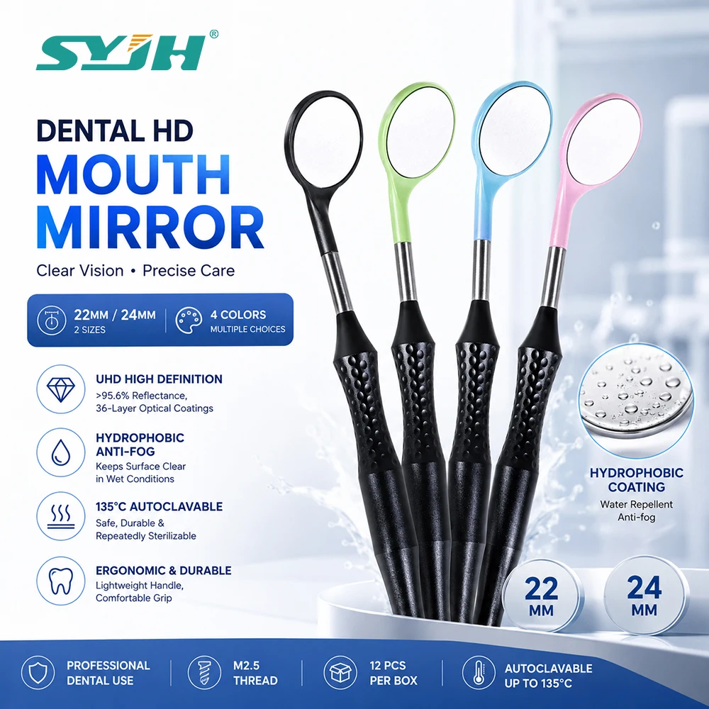 

12Pcs/Box Dental UHD Mirror 4 Colors Mirror HD Mouth Waterproof with Detachable Stainless Steel Handle Dentistry Instrument