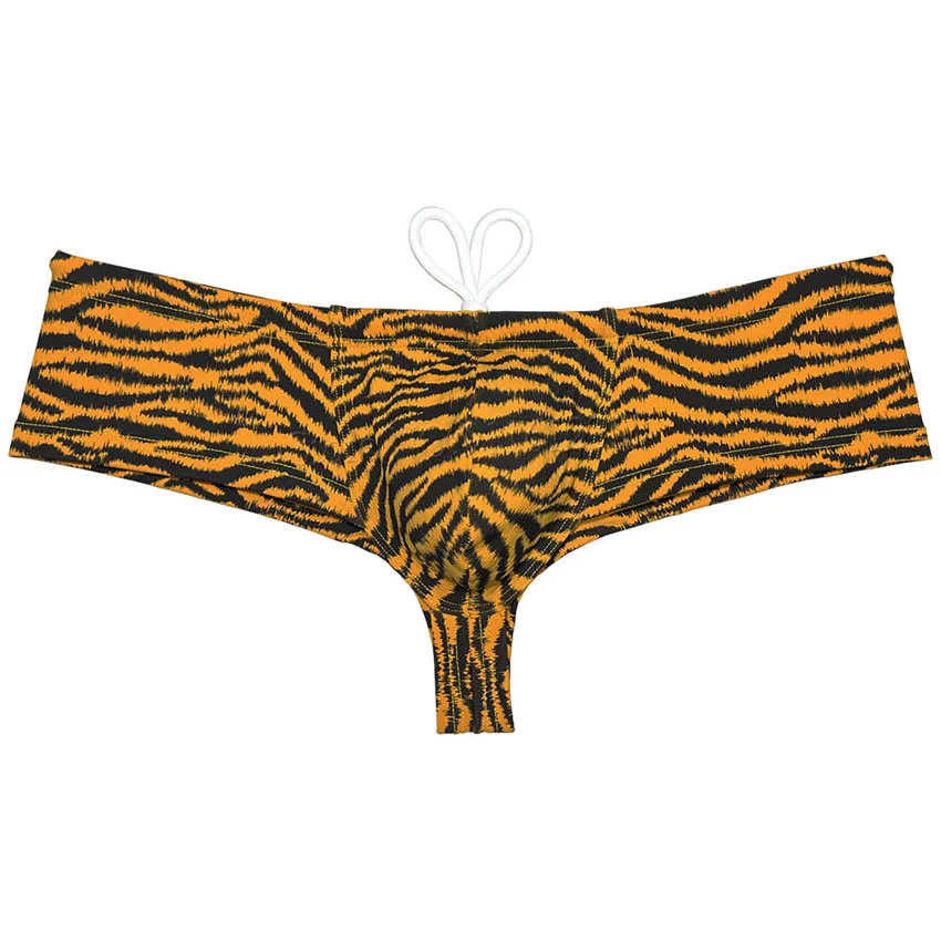 

Men's Tiger Stripe Cheeky Boxer Swimwear Orange Tiger Stripe Bikinis Board Surf Drawstring Skimpy Swimsuits