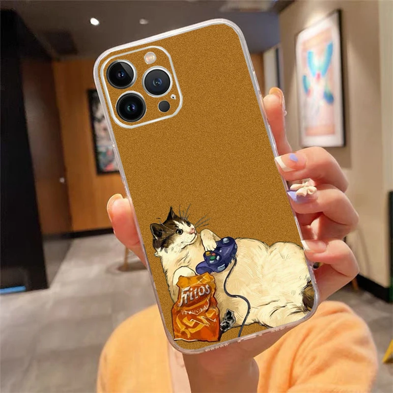 

Phone Case For iPhone 17 Pro Max Air 16 15 14 13 Pro Max 15 16 Pro 15Plus Cute Cat Cartoon Silicone Cover