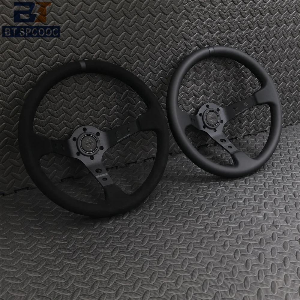 14inch 350mm Car Steering Wheel Suede Leather/Genuine leather Deep Concave Drift JDM Racing Black Edition