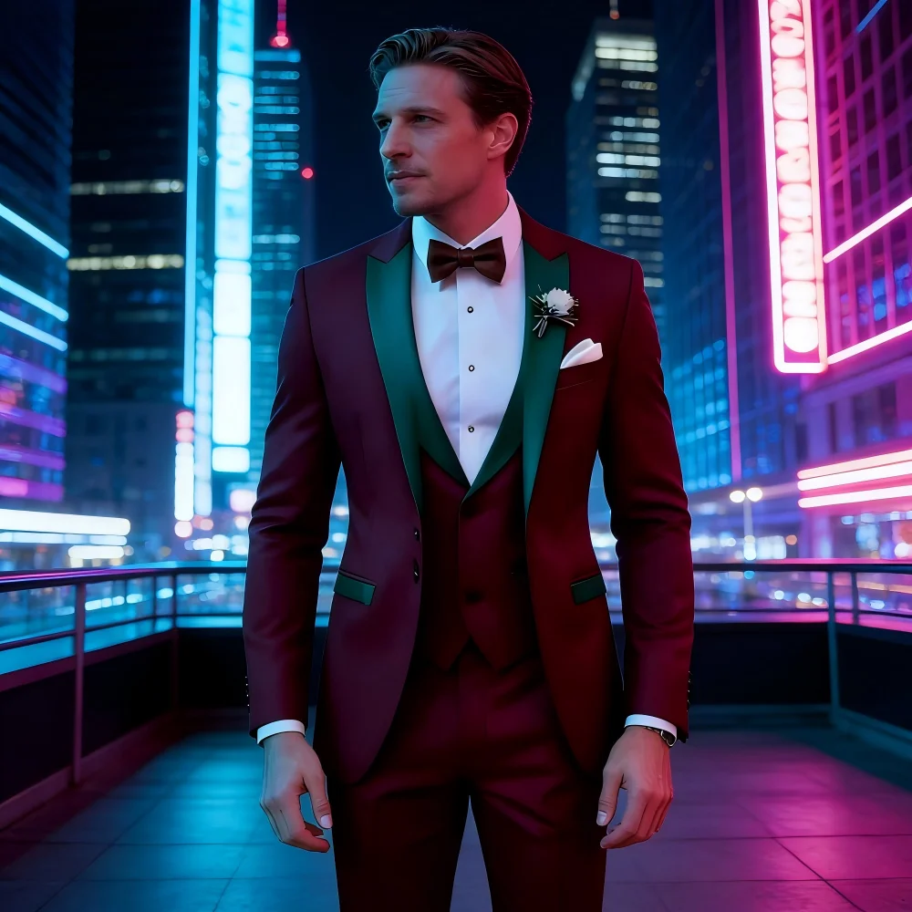 

Brown Peak Lapel 3 Piece Men's Tuxedos Fashion Single Breasted Formal Men's Clothes Intelligent Casual Wedding Tuxedos