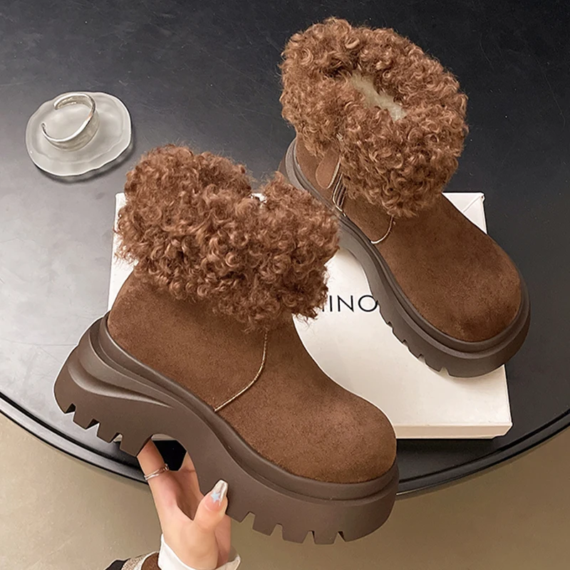 

Fur Women's Ankle Boots Fashion Dress High Heels Shoes Designer Warm Winter Boots 2025 New Sport Short Plush Snow Botas Femme