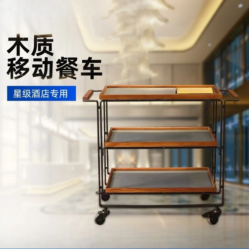 3-Tier Mobile Serving Trolley, Solid Wood & Stainless Steel Cart for Restaurant, Wine, Roast Duck, Pastry & Food Delivery
