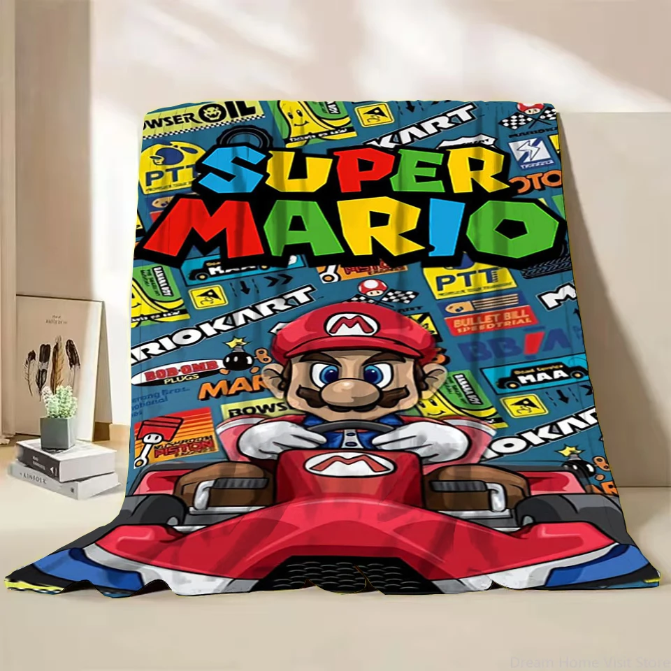 

Mario Character Flannel Throw Winter Blanket for Bedroom Bed Sofa Lunch Break Picnic Travel Blanket Children's Soft Gifts MINISO