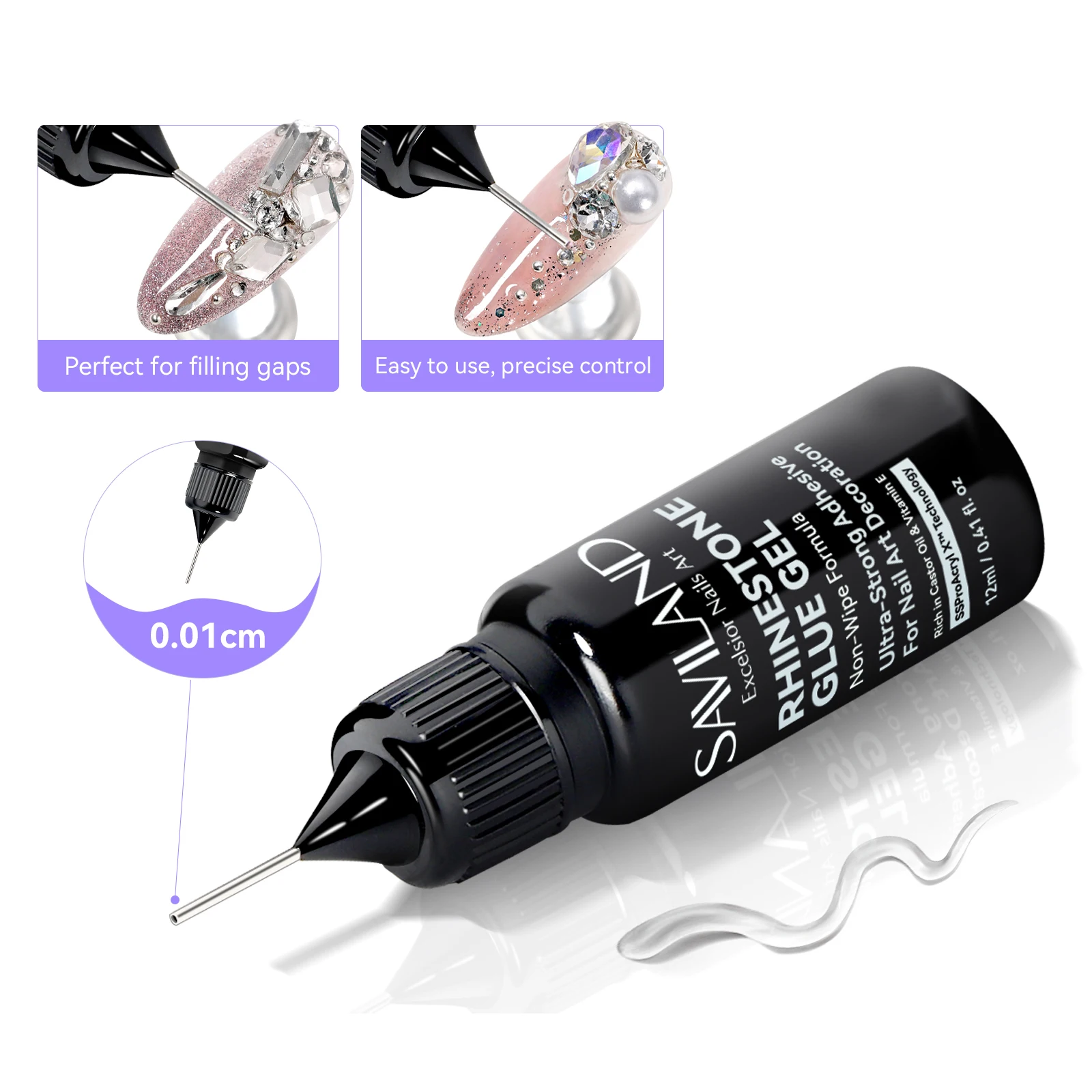 SAVILAND 2 قطعة المهنية مسمار حجر الراين الغراء 12 مللي سوبر قوي لاصق هلام للأحجار الكريمة الماس ثلاثية الأبعاد الفن الشفاء المطلوبة صالون المنزل