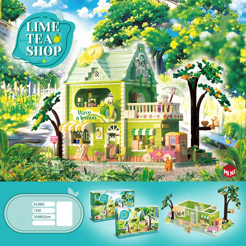 Creative City Street View Mini Block Lemon Lime Tea Drink Shop Model Building Bricks Figures Educational Toys For Kids Gift