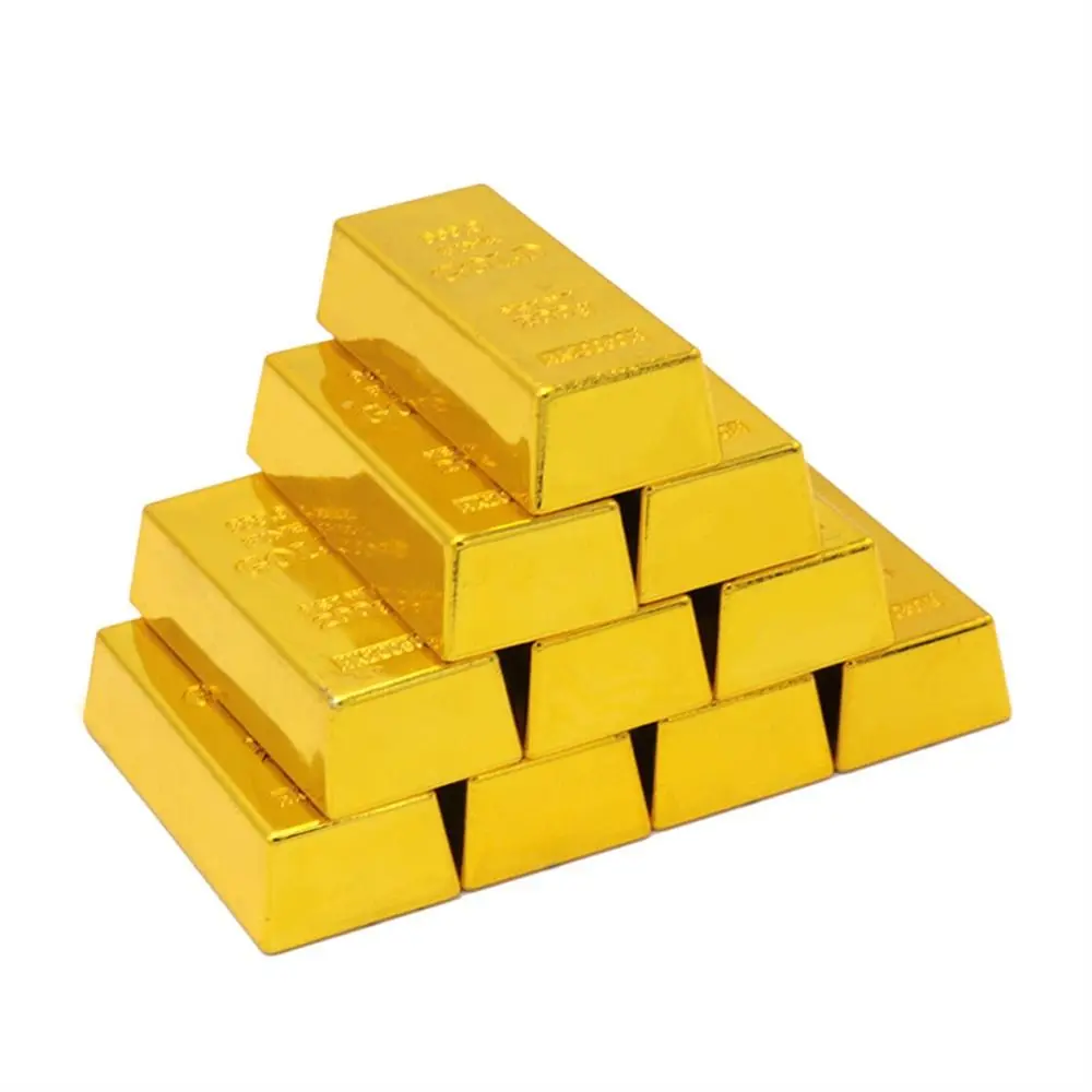 Acessório de escritório simulação falsa barra de ouro brilhante peso de papel tijolo dourado porta parar filme prop bullion bar mesa de escritório