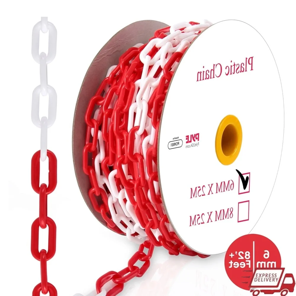 

Weatherproof Safety Chain Barrier 82 Feet Durable Plastic Links Heavy Duty Indoor Outdoor Use Caution Signage Concerts Parks