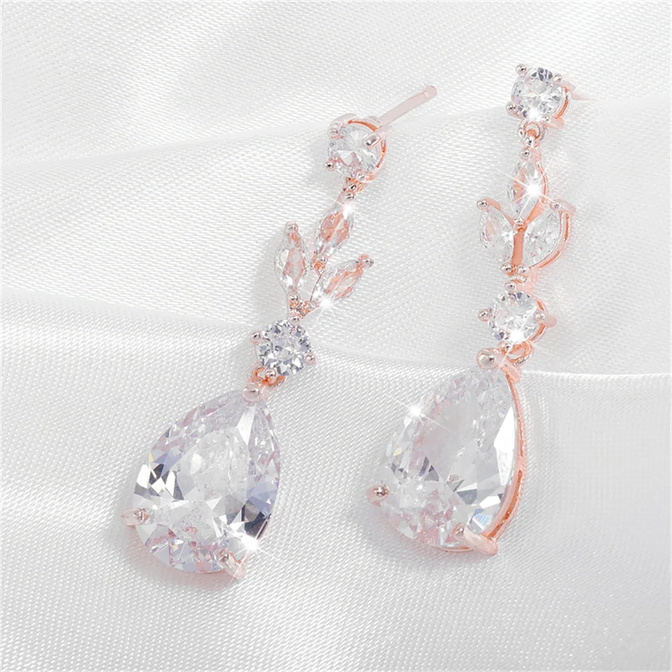 ZAKOL Fashion Water Drop AAA Cubic Zircon Leaf Dangle Earrings for Women White Color Wedding Jewelry Factory Wholesale EP4004