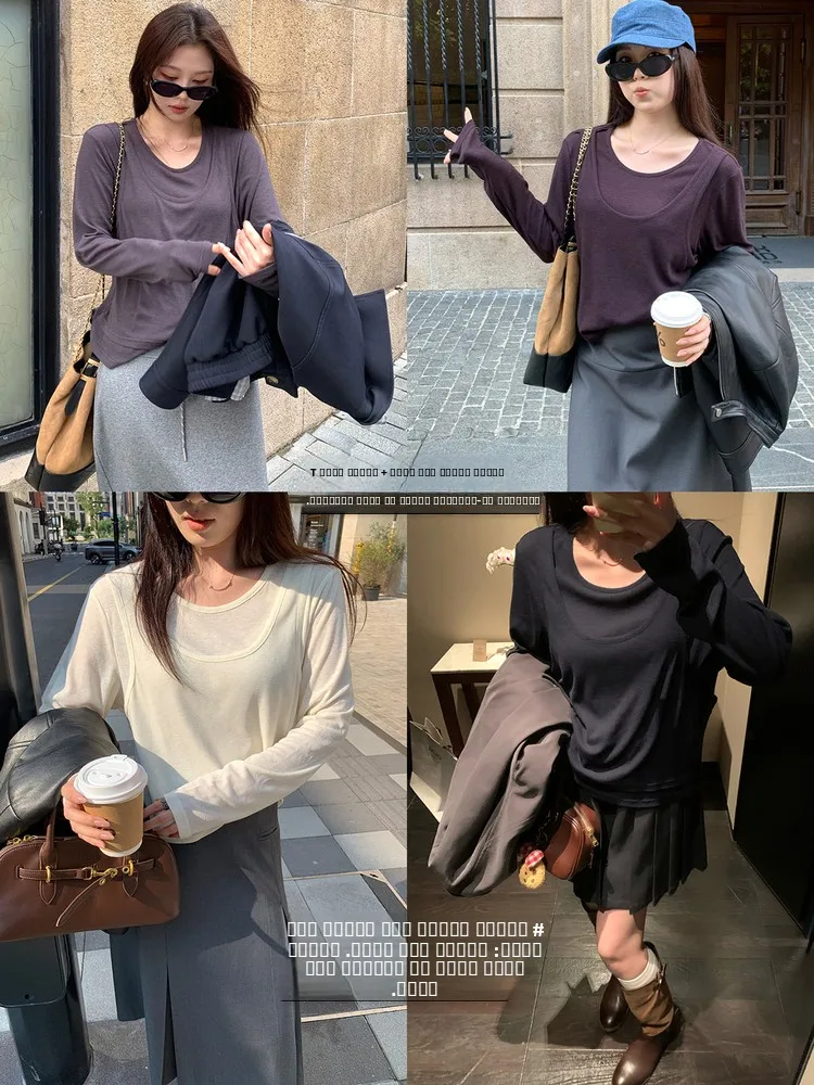 

NAZ женская повседневная длинная вязаная хлопковая футболка больших размеров, свободный модный осенний топ, универсальный свободный крой, круглый Ne