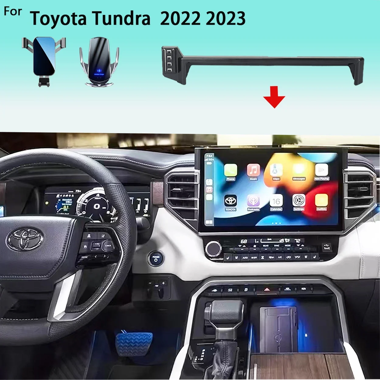 For Toyota Tundra 2022-2023 15W Wireless Fast Charging Phone Holder Dashboard Mount for 3rd Gen Infotainment Screen
