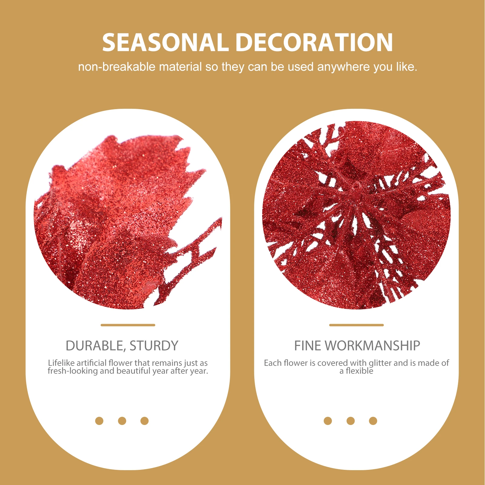 

6pcs Artificial Christmas Poinsettia Flowers Glitter Decorative Home Holiday Xmas Tree Door Window Decor Redfaux Flowers Wreath