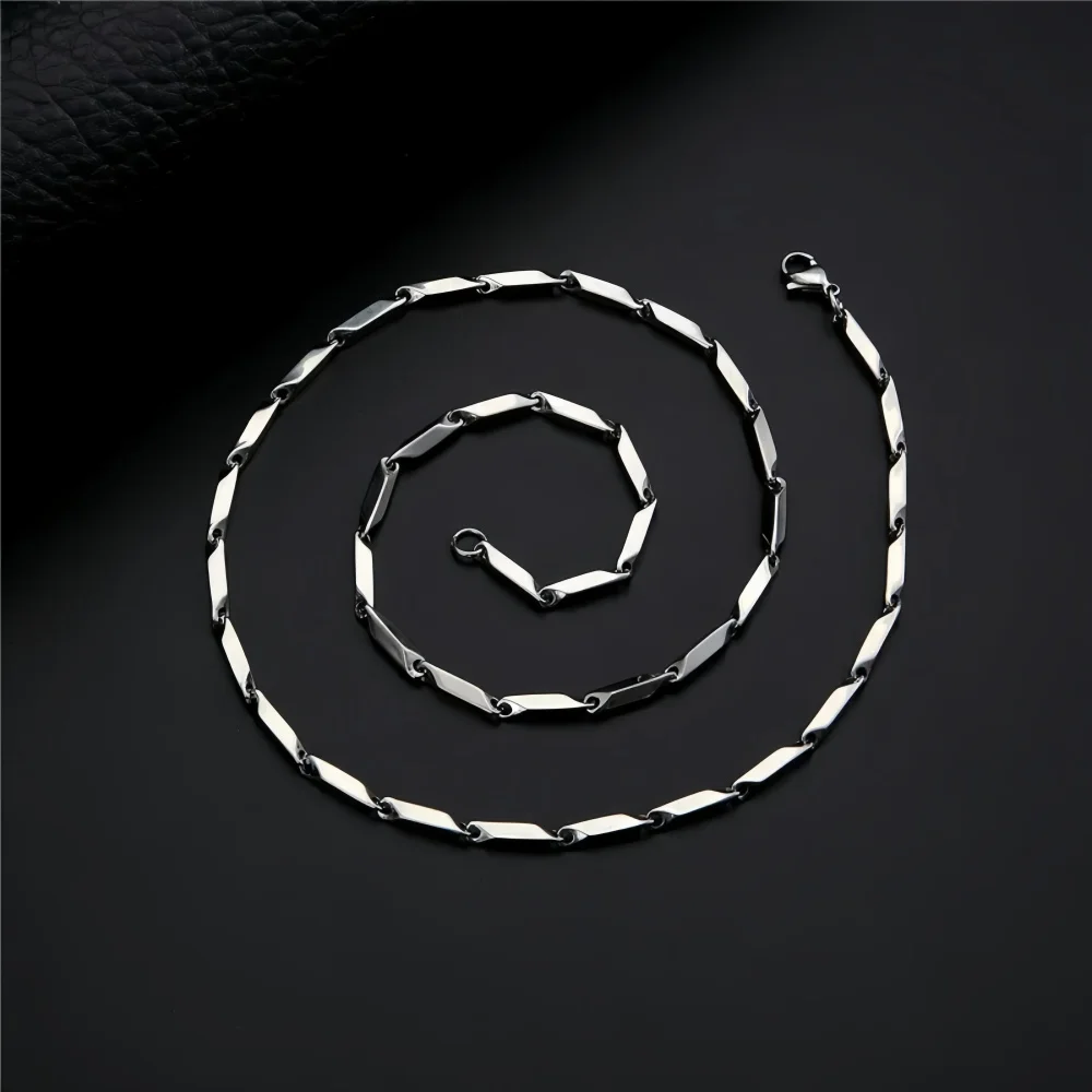 Herren Silberfarbene Edelstahl-Samenkette Halskette Hip-Hop Retro-Outfit Schmuck Einfache Mode Titan-Stahl Halskette – Detail 4