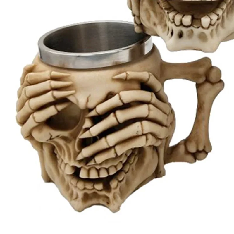 

Creative Skull Mugs Cool Beer Mug 3D Resin & Stainless Steel Coffee Cups and Mugs Water Glass Wine Pub Bar Decoration Halloween