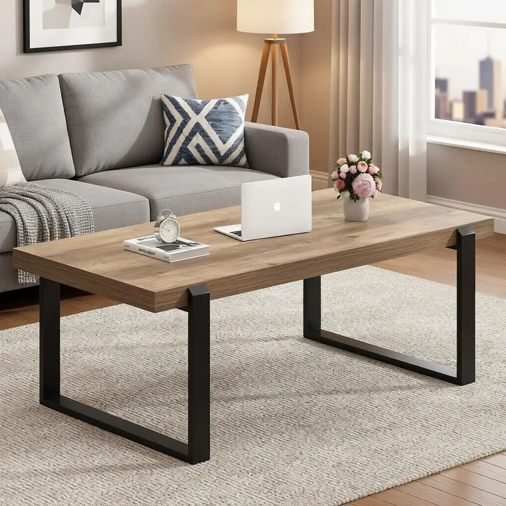 

Журнальный столик в деревенском стиле, из переработанной древесины и металла, промышленный, для гостиной, 47 дюймов, дуб