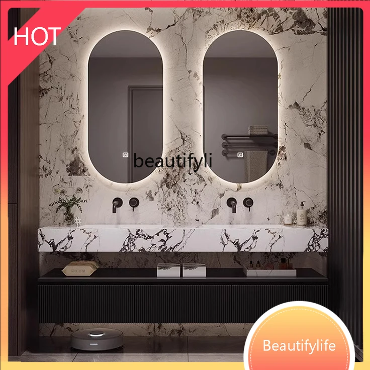 XX45 Stone Plate Seamless Integrated Double Basin Bathroom Cabinet Bathroom Table Custom Face Washing Wash Basin Cabinet Combina