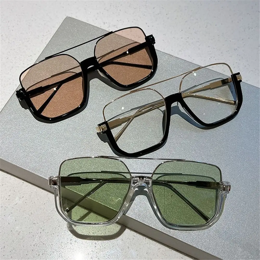 Vintage Oversized Sunglasses Fashion Square Shades for Women & Men Trendy Ins Popular Half Metal Frame Eyewear UV400 Sun Glasses