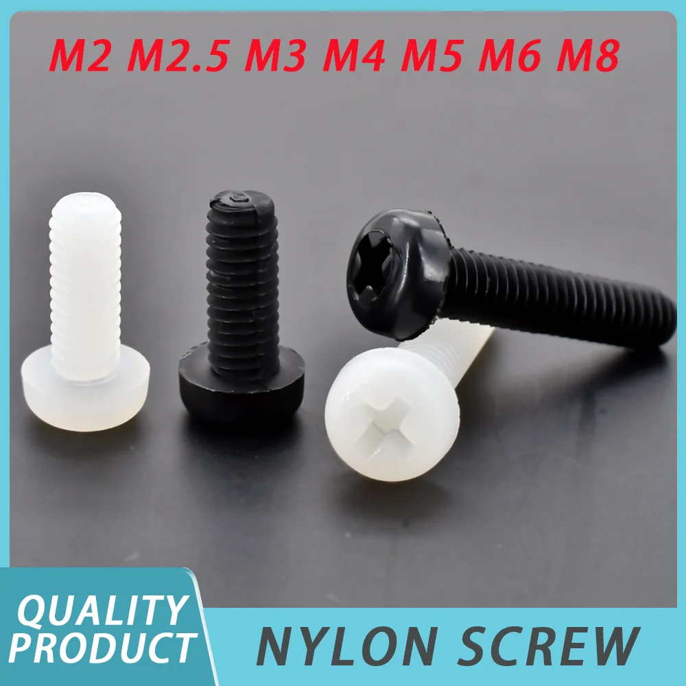 Śruba nylonowa M2 M2.5 M3 M4 M5 M6 M8 Czarny Biały Nylon Plastikowe śruby z łbem krzyżakowym Śruby z łbem okrągłym izolowane L=4~20mm