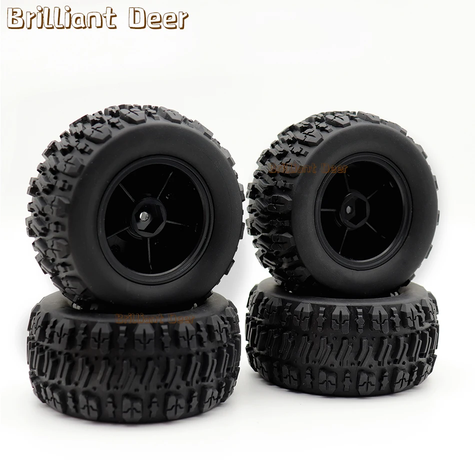 4PCS 90mm Monster Truck Tires Off Road Buggy Rubber Wheels 12mm Hex Hubs for 1/14 Wltoys 144010 MJX Hyper Go 14209 14210 RC Car