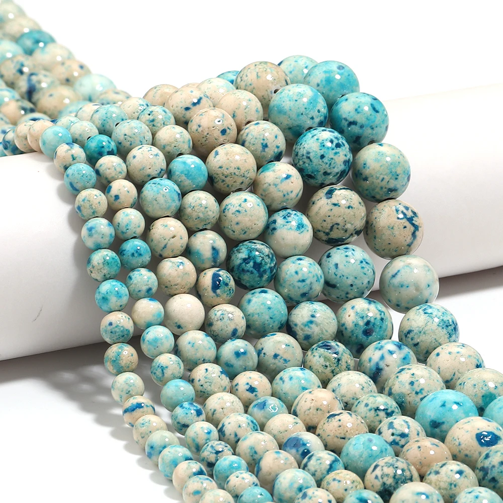 6/8/10/12mm Naturstein Perlen Blau Travertin Runde Lose Perlen Für Schmuck Machen DIY handgemachte Halskette Armbänder Zubehör