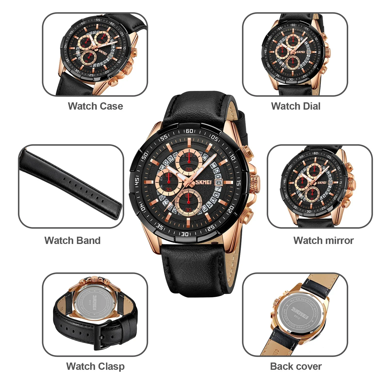 SKMEI 9312 Male Clock reloj hombre Fashion Stopwatch Watches Mens Top Brand Luxury Waterproof Time Date Quartz Wristwatches