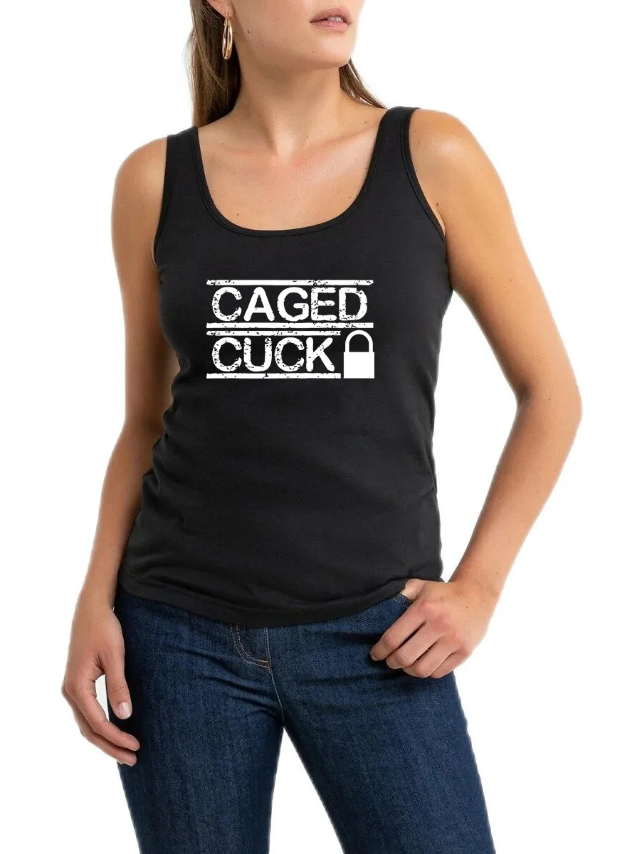 

Caged Cuck Graphic Steam Design Humor Flirt Breathable Tank Tops Women's Fashion Sexy Sport Workout Sleeveless Tee Summer Tops