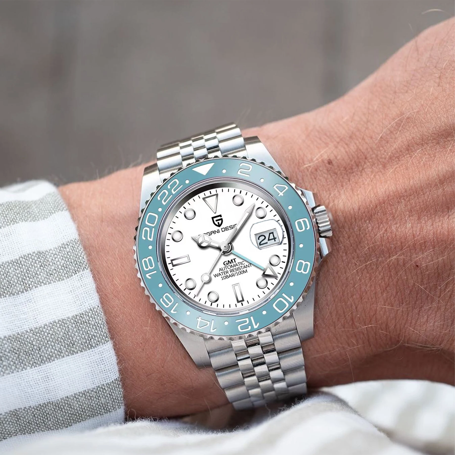 Nuevo Reloj mecánico PAGANI DESIGN PD-1662A para hombre, reloj GMT con bisel de cerámica azul cielo, reloj automático de cristal de zafiro de la mejor marca