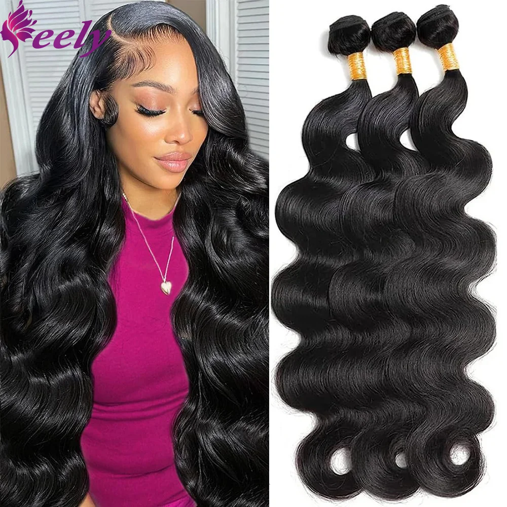 Human Hair Bundles 100% Unprocessed Brazilian Body Wave 1/3 Bundles Human Hair Extensions Weave Natural Black Color 1B For Woman